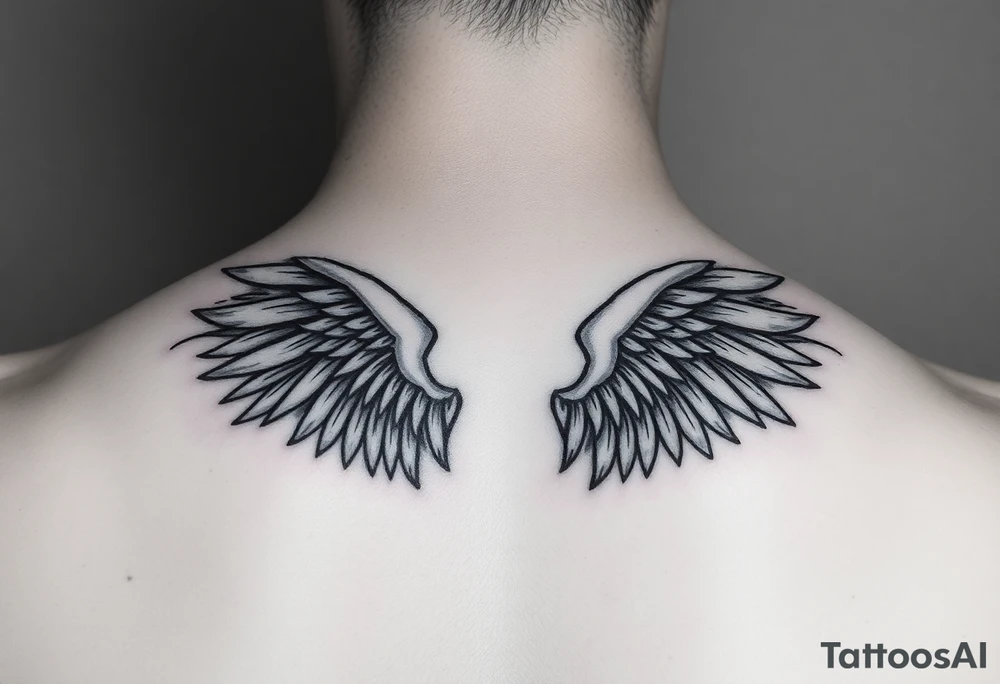 Small minimalist upright angel wings tattoo idea