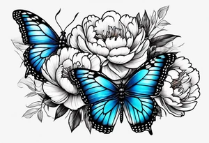 Peony with blue monarch butterflies tattoo idea