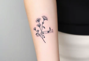 Red flowers with black music notes tattoo idea