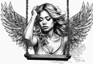 crying broken angel on swing tattoo idea