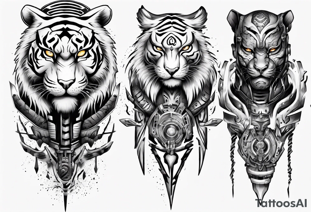 African Tiger warrior and lightning tattoo idea
