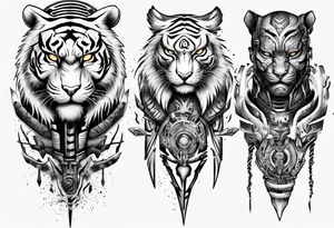 African Tiger warrior and lightning tattoo idea