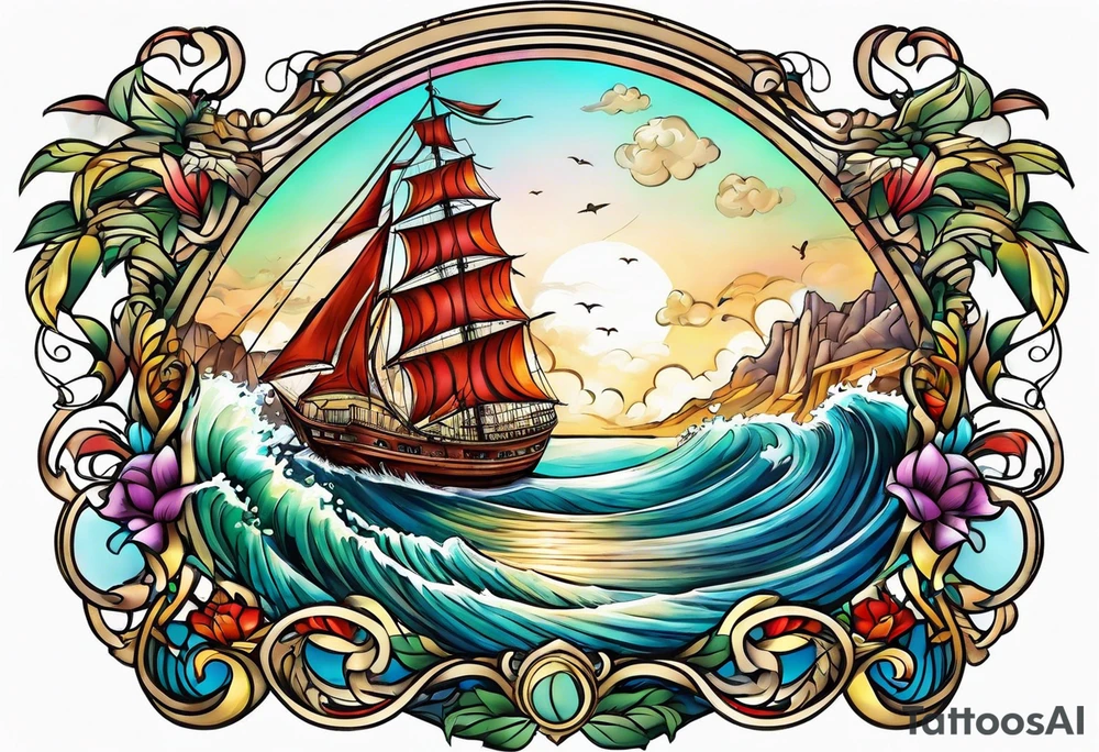 sailing into paradise tattoo idea