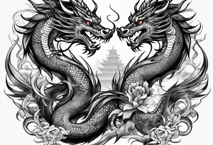 two Chinese dragons lady design tattoo idea