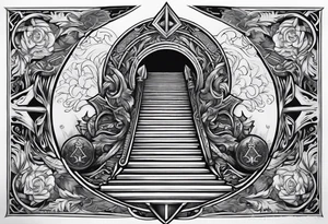 Valhalla sword shield stairs axe tattoo idea