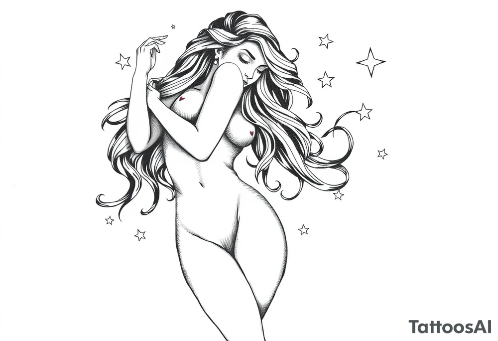 Sexy unique Aquarius tattoo with female body and stars tattoo idea