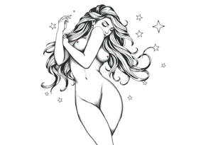 Sexy unique Aquarius tattoo with female body and stars tattoo idea