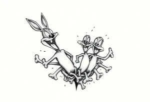 right rib cage i want the looney toons breaking out and as their body parts exit they turn to bones (representing my four kids 3 boys 1 girl) tattoo idea