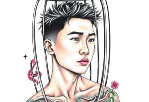 Handsome Asian young guy in a cage tattoo idea
