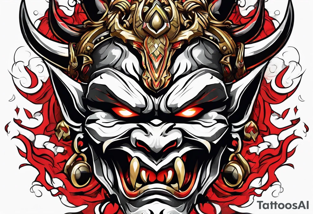 Protection against evil Oni mask tattoo idea