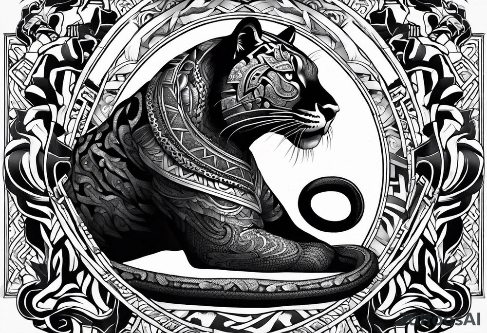 aztec black jaguar with snake tattoo idea