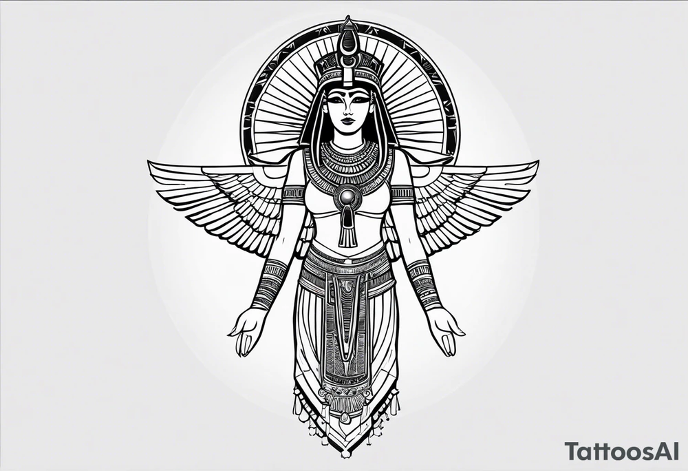 black and white Egyptian goddess Isis tattoo idea