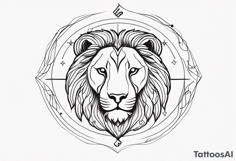 A tattoo in delicate style, so gentle. The zodiac sign, Leo. The sketch should include fire, something delicate like that, and the numbers 7 and 8. tattoo idea