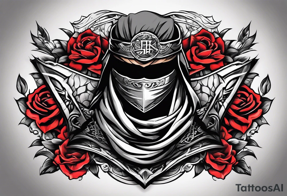 the letters A R in the middle of a ninja headband tattoo idea