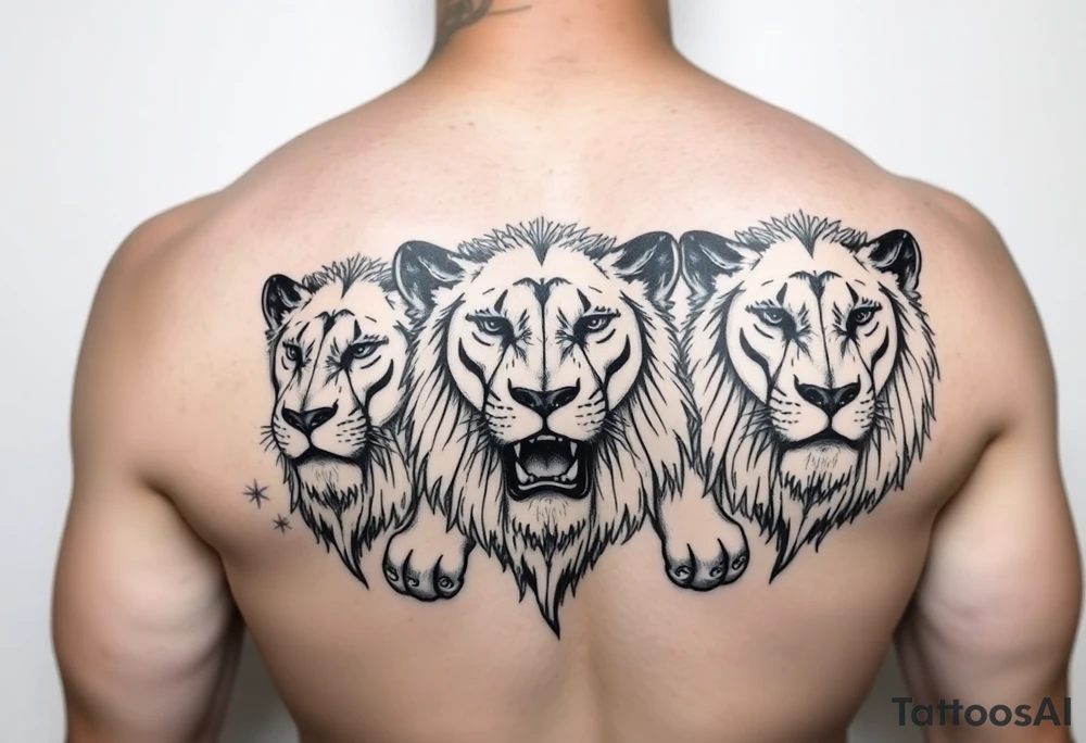 3lions on the torso large tattoo idea