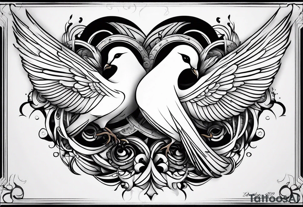 Two doves with the dates 11/05/2009 and 12/08/2024 tattoo idea
