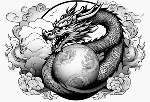 asian dragon holding a sphere, surrounded by cloud tattoo idea