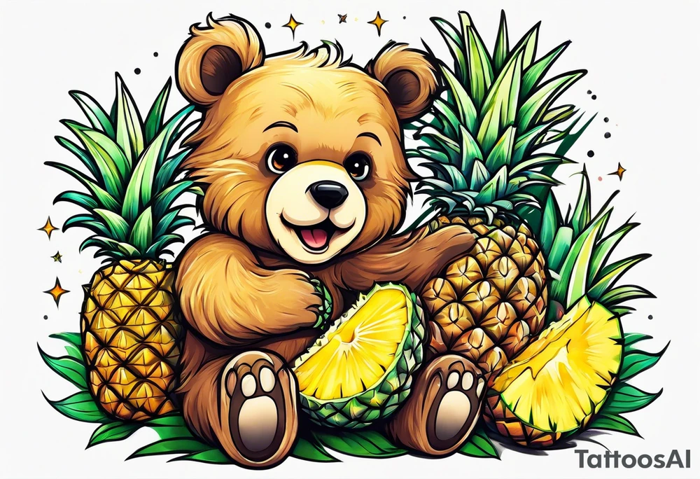 bear hugging pineapple tattoo idea