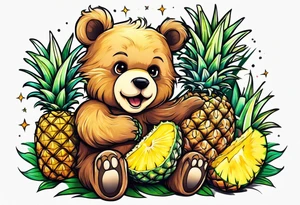 bear hugging pineapple tattoo idea
