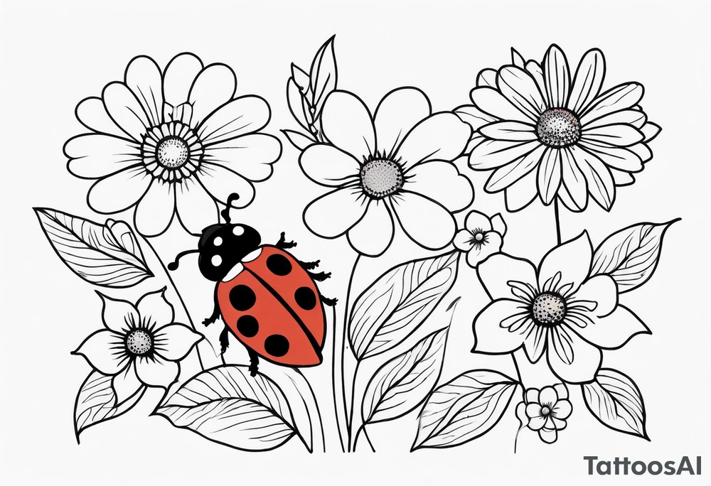 Lady bugs and flowers tattoo idea