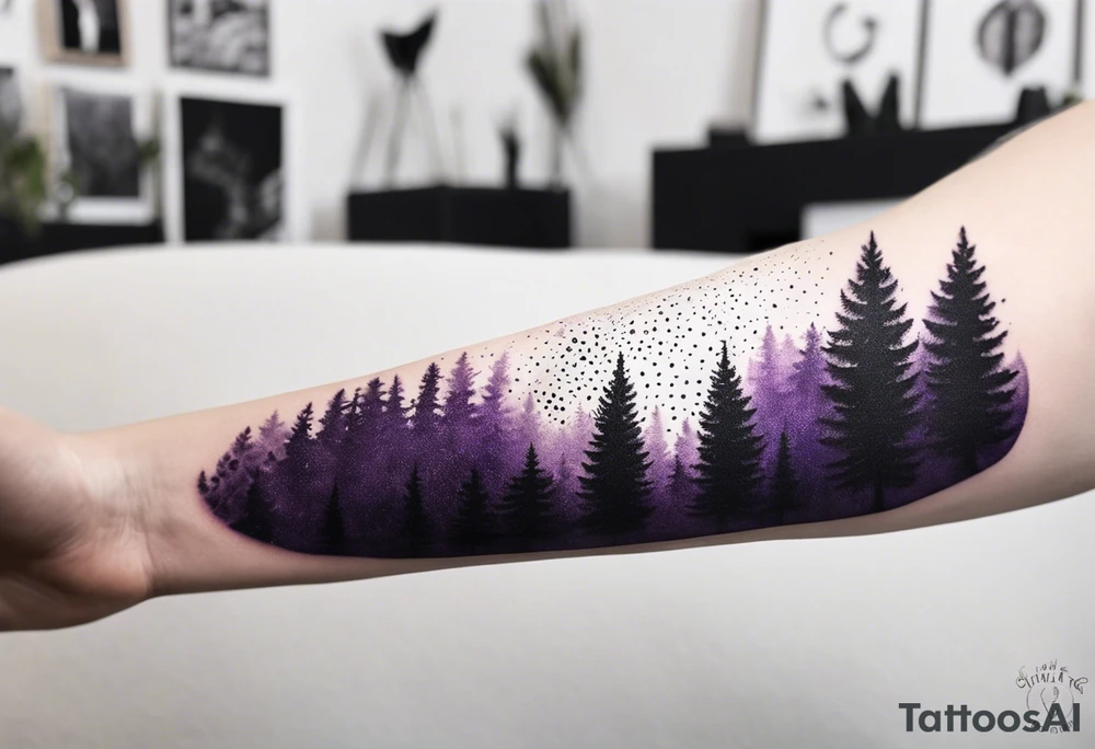 forest, abstract, on hand, no people, purple and black, full, not limited by borders tattoo idea
