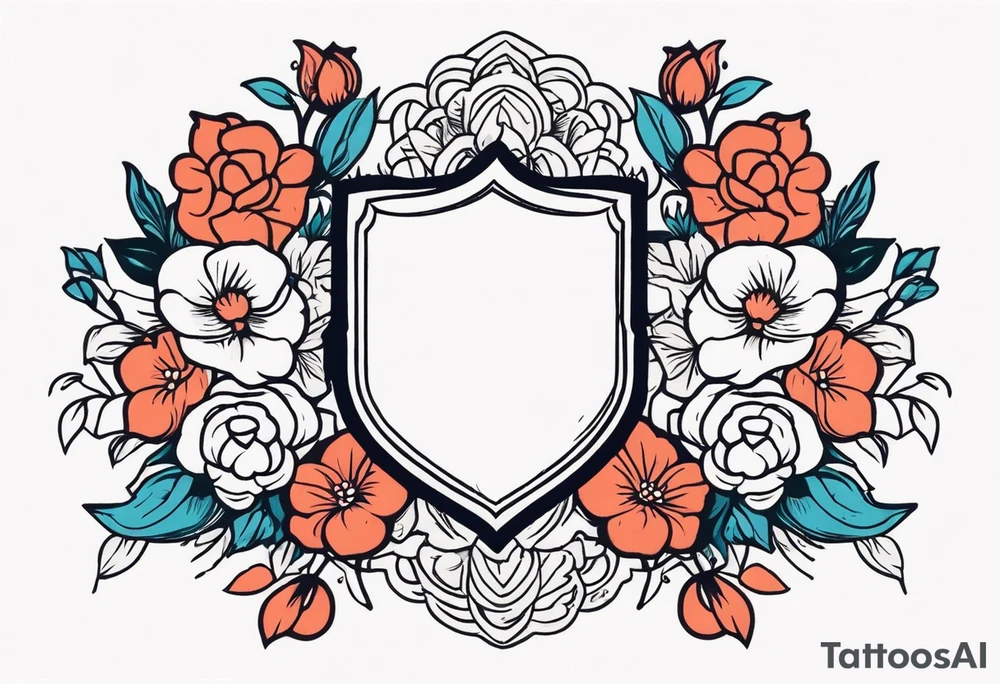 shield

old school vintage simple traditional design with vintage flowers surrounding
bold color simple tattoo idea