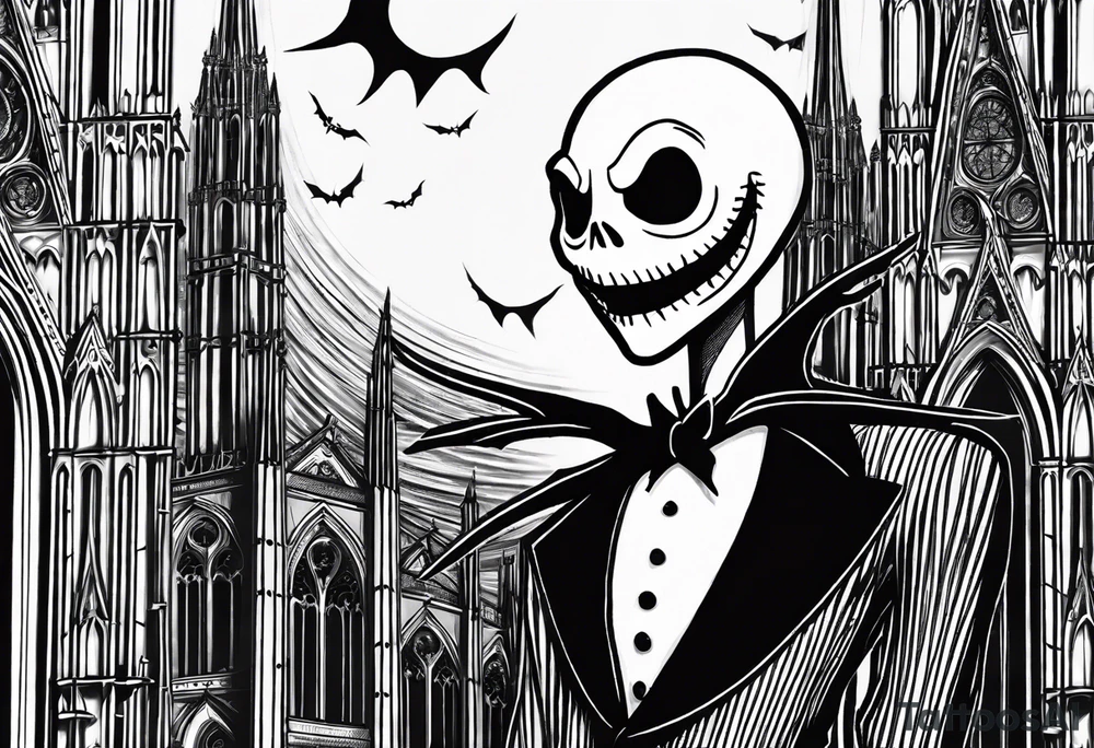 Jack Skellington with duomo of milano tattoo idea