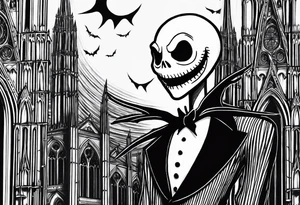 Jack Skellington with duomo of milano tattoo idea