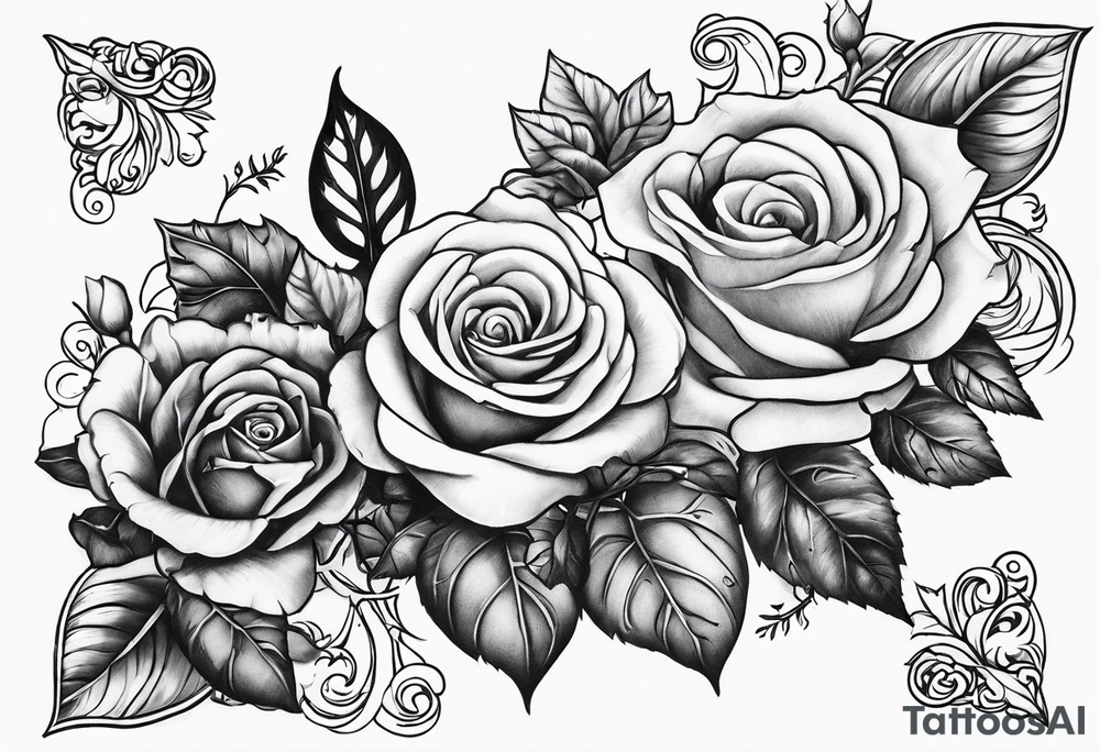 Broken sword wrapped in roses with an ivy background tattoo idea