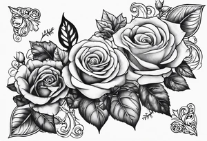 Broken sword wrapped in roses with an ivy background tattoo idea