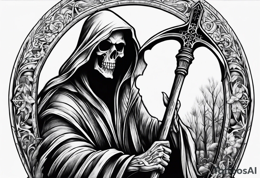 grim reaper cemetery tattoo idea