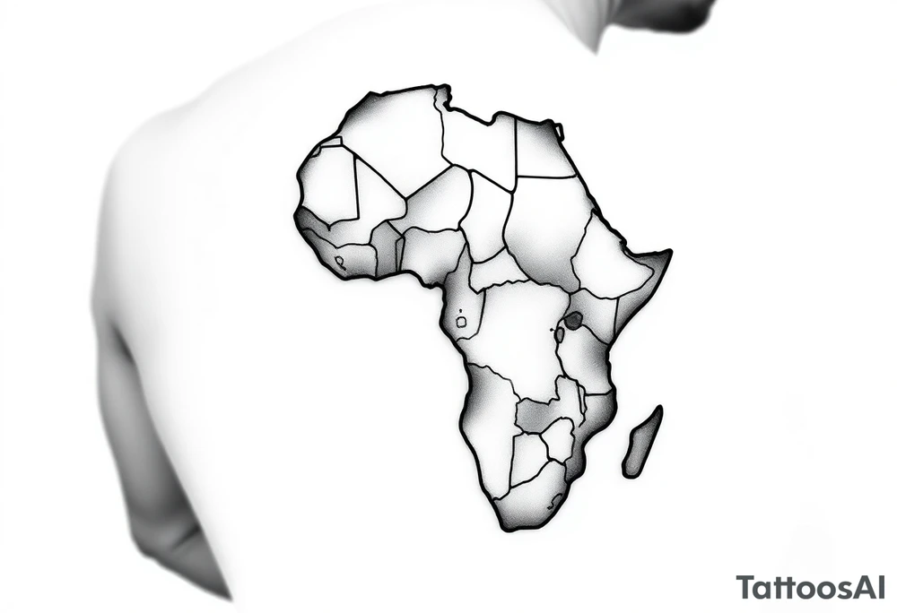 create a shoulder tattoo. I want a map of africa with south sudan outlined tattoo idea