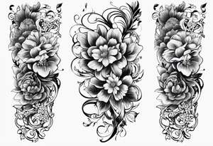 Arm sleeve Man’s tattoo with September birth flowers but make then vines and the verse Ephesians 5:25 in the middle tattoo idea