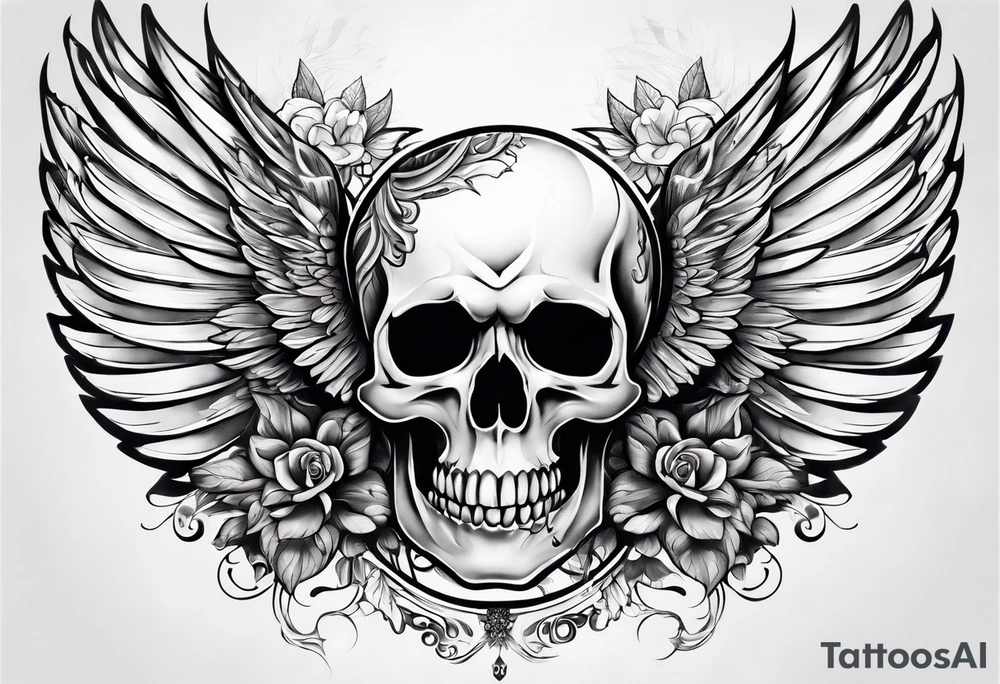 Stomach tattoo full wing and skull tattoo idea