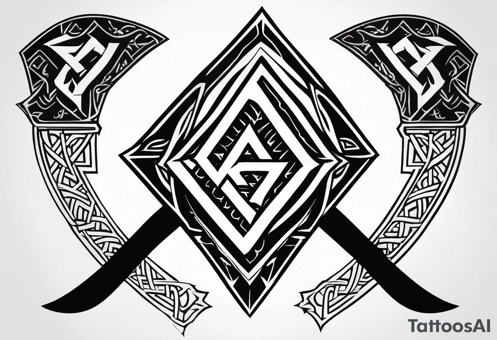Valhalla sword shield axe Valknut tattoo idea