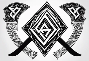 Valhalla sword shield axe Valknut tattoo idea