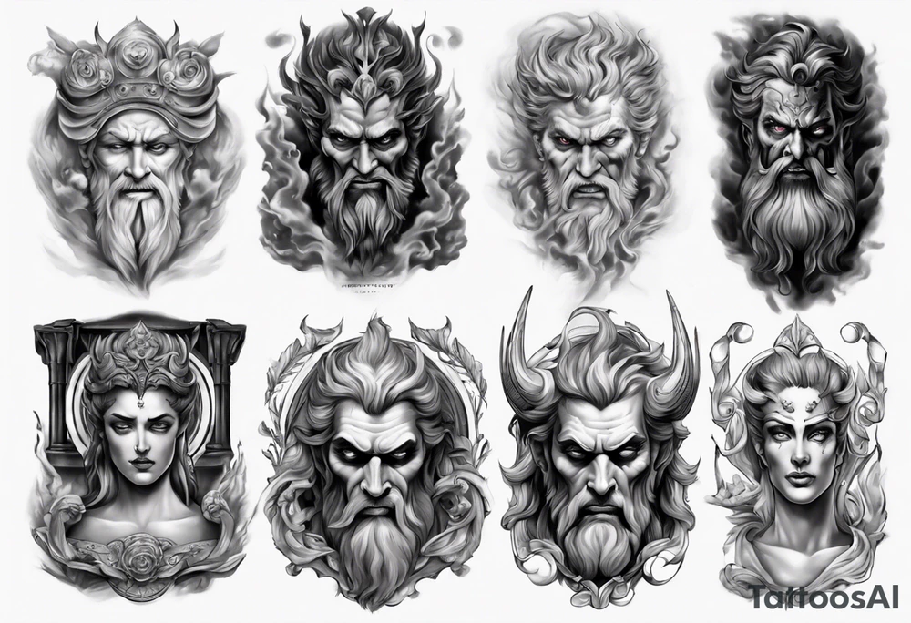 GREEK GOD hades
ARM SLEEVE 
REALISTIC tattoo idea