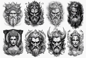 GREEK GOD hades
ARM SLEEVE 
REALISTIC tattoo idea