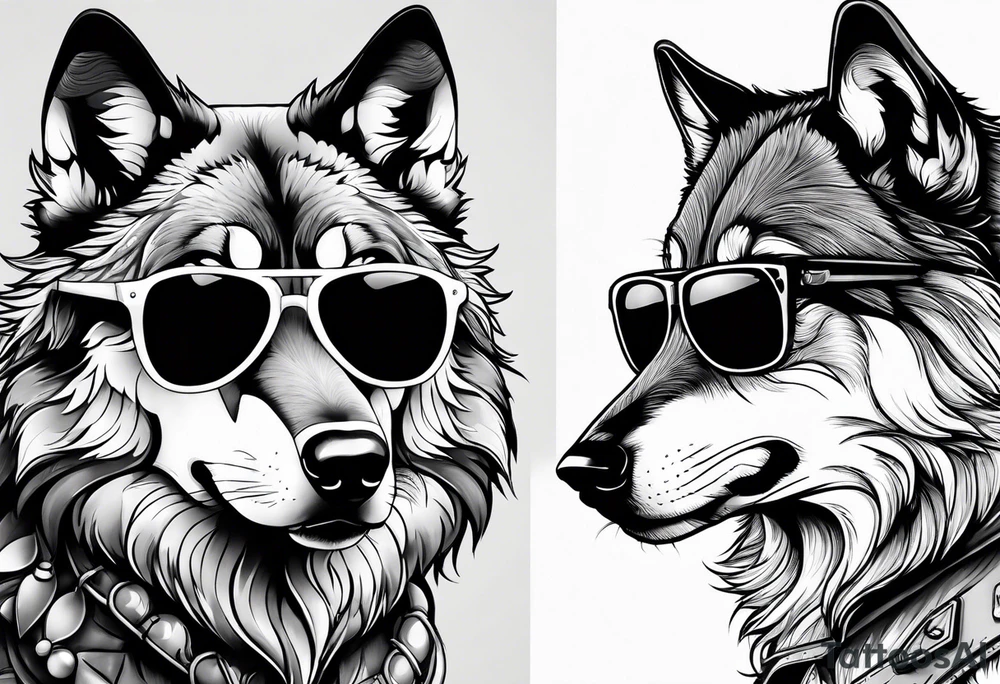 Badass wolf wearing sunglasses tattoo idea
