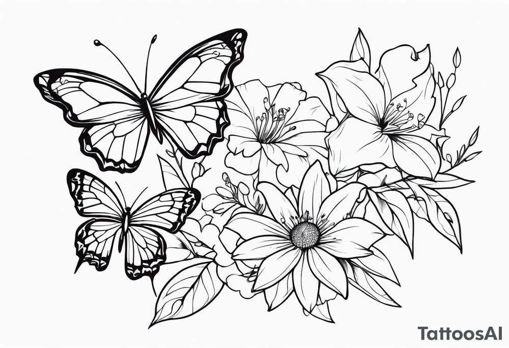 Butterflies with lilys, asters and morning glories tattoo idea
