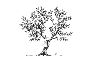 An olive tree with a child and his parents picking iy tattoo idea