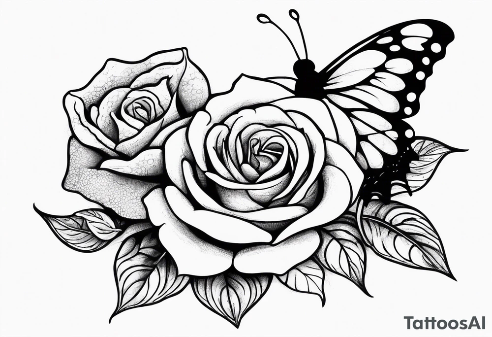 a rose with a snake wandering around it and a small butterfly resting on it tattoo idea