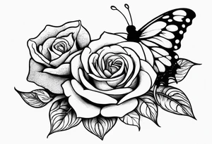 a rose with a snake wandering around it and a small butterfly resting on it tattoo idea