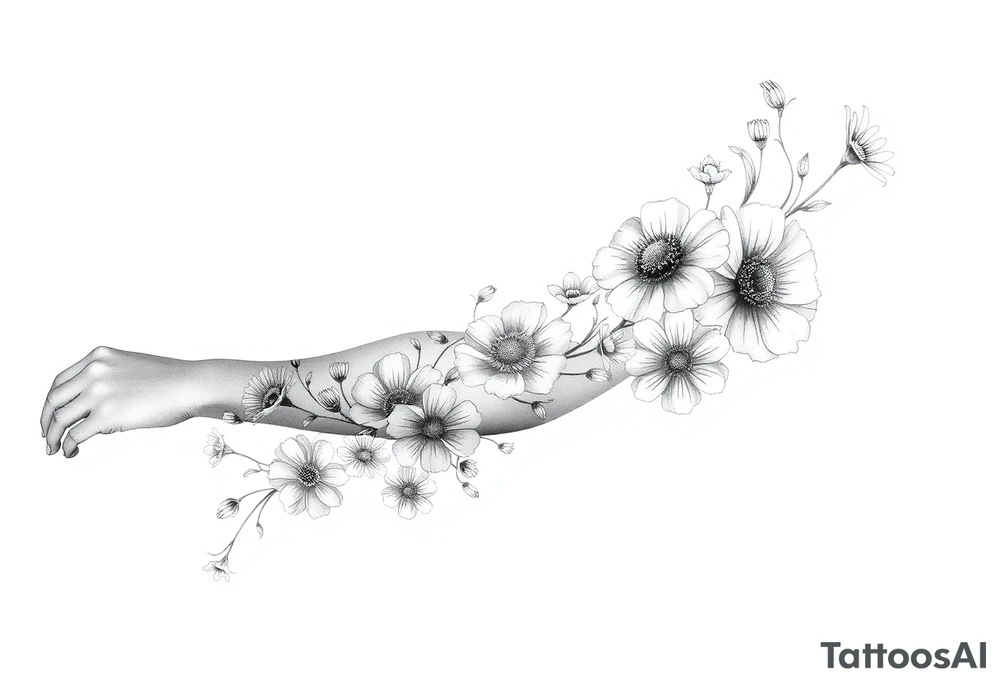 Full arm sleeve of Texas wildflowers tattoo idea