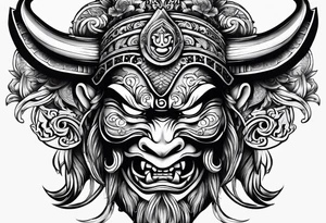 Japenese henya mask black tusk tattoo idea