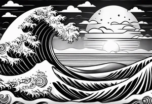 Sun and waves symbols tattoo idea