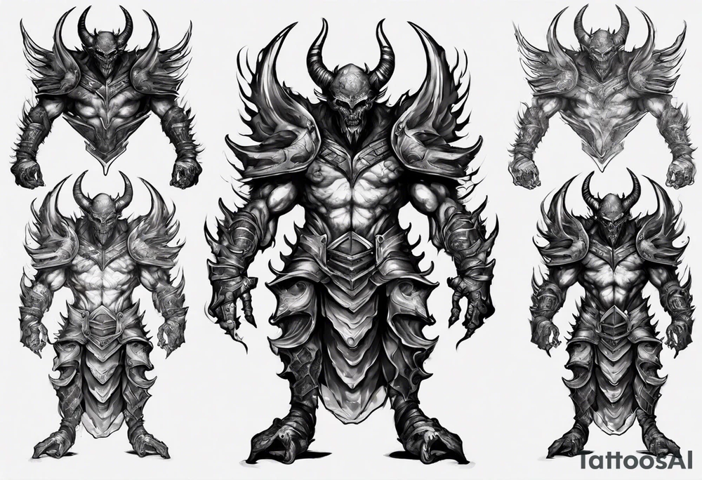 Demon in tiered plate armor tattoo idea