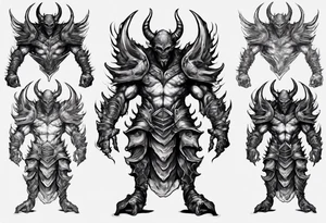 Demon in tiered plate armor tattoo idea