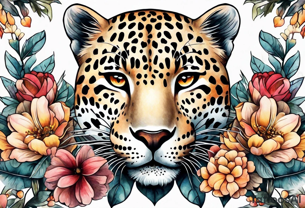 whole leopard body made out of vintage floral flowers tattoo idea