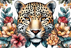 whole leopard body made out of vintage floral flowers tattoo idea
